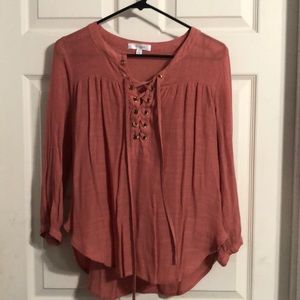 samon colored blouse